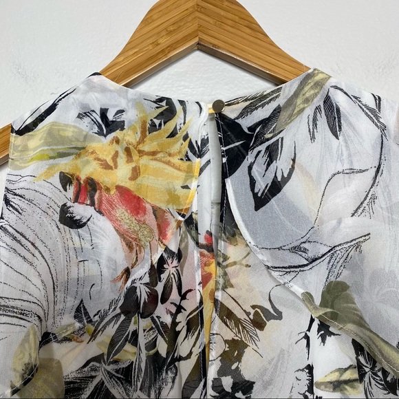 WHBM Floral Cold Shoulder Ruffle Blouse Size S - Picture 6 of 10